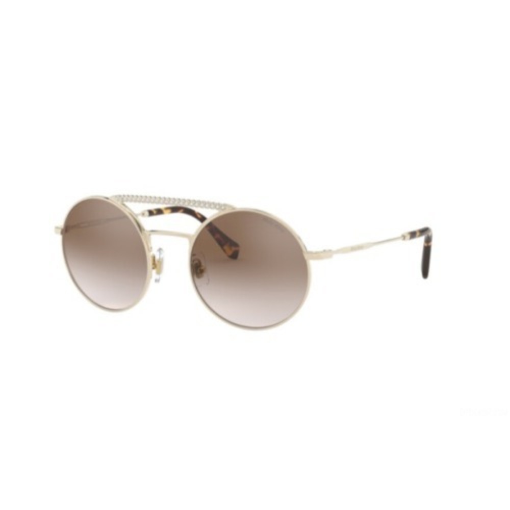 Miu Miu by Prada Round Crystal Brow Tinted Gold Brown Sunglasses SMU 52V ZVN-QZ9